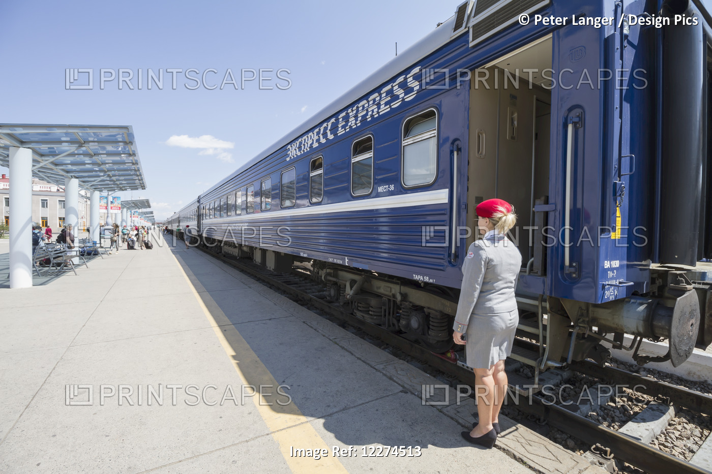 Russian Conductor Standing By The Trans-Mongolian Train At The Ulaanbaatar ...