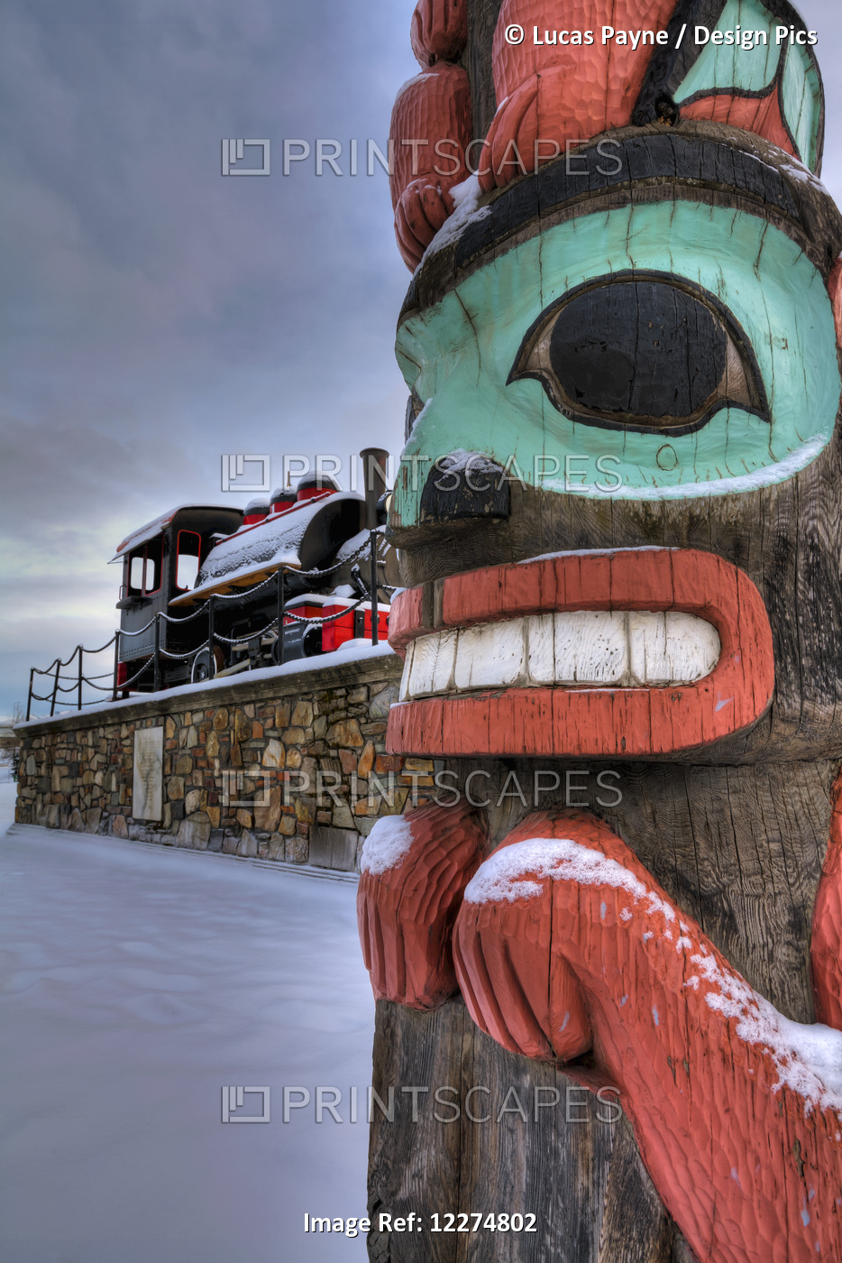 Totem Pole And Train At The Alaska Railroad Depot In Anchorage, Southcentral ...