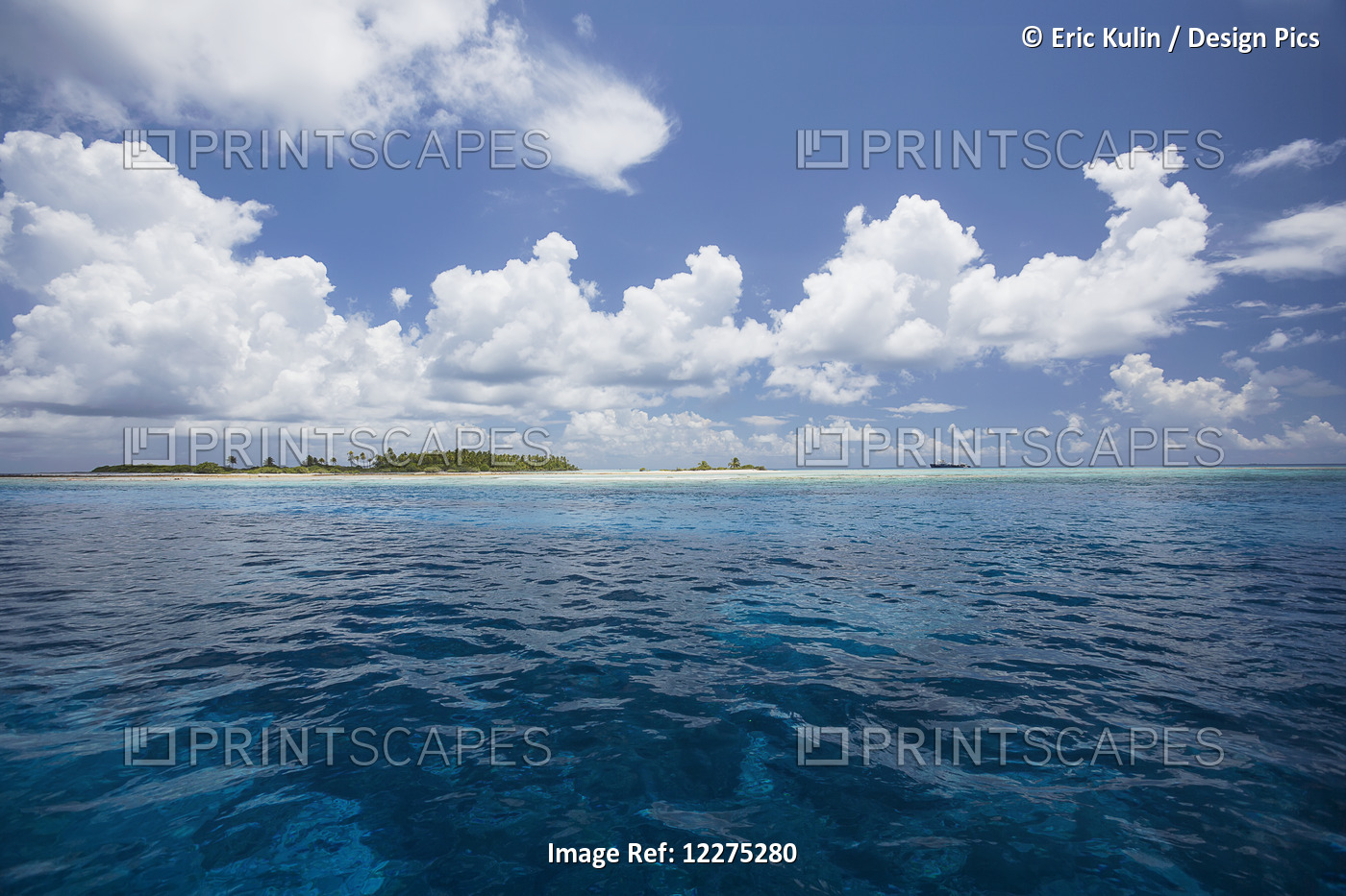 Atoll With Ship In The Distance; Tahiti