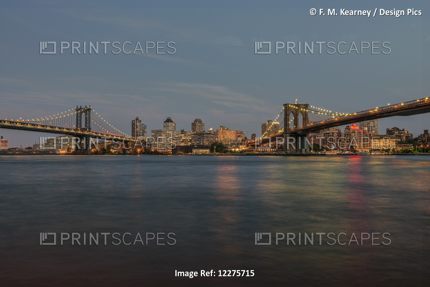 Manhattan And Brooklyn Bridges At Sunset; New York City, New York, United ...