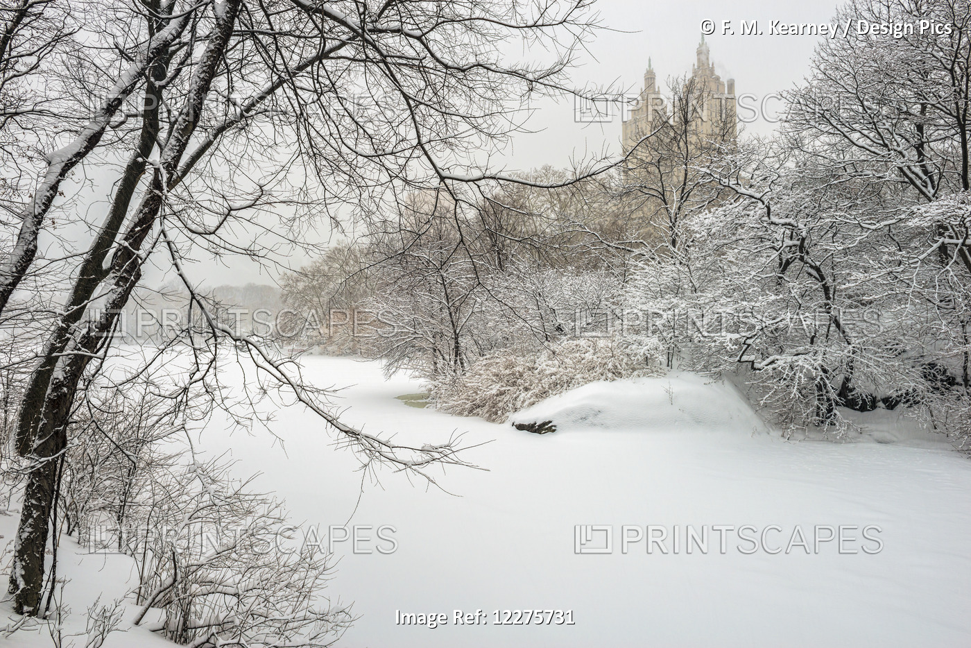 The Lake Frozen Over And Snow-Covered, Central Park; New York City, New York, ...