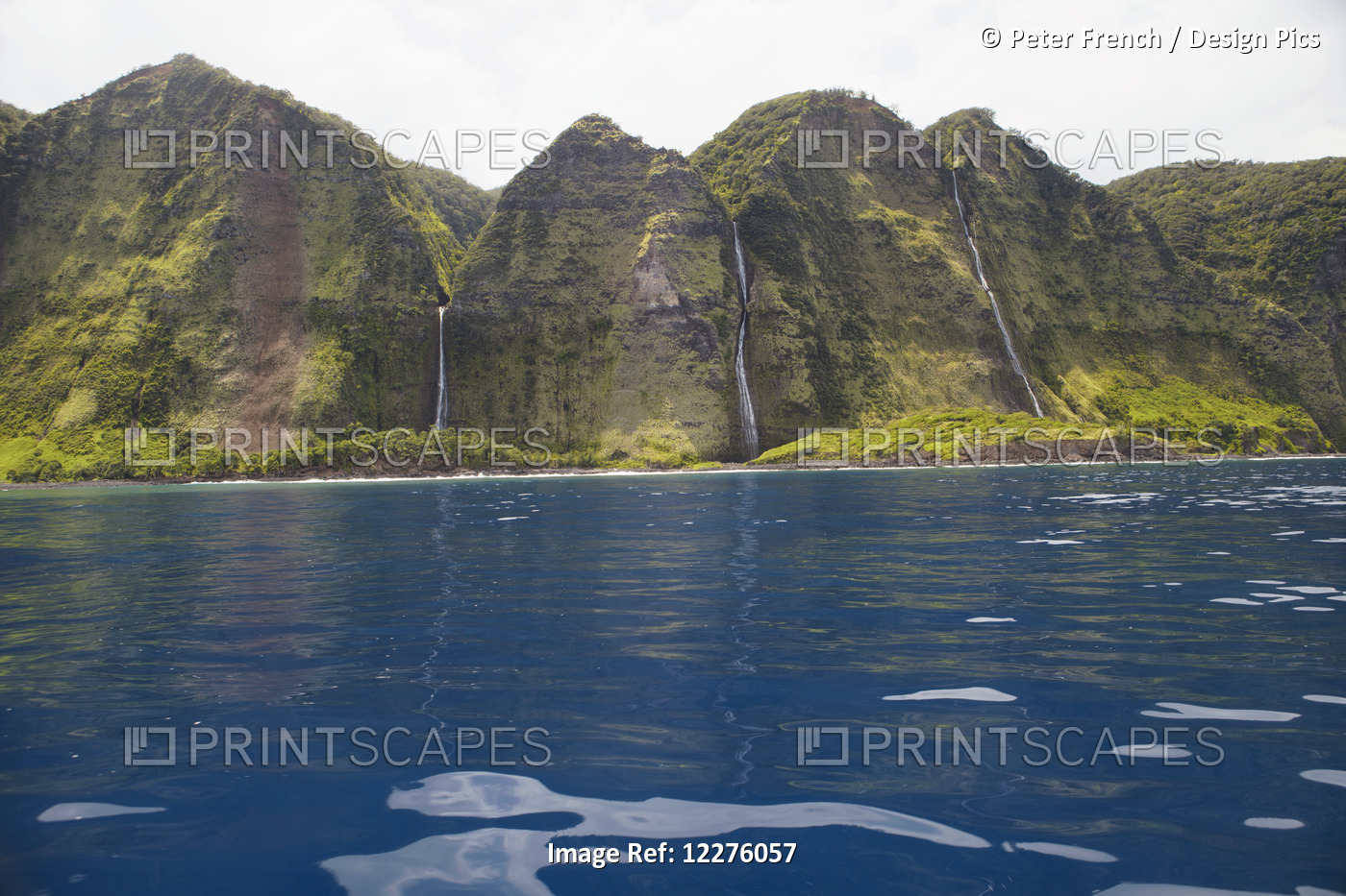 Waterfall Into Ocean, Hamakua Coast; Island Of Hawaii, Hawaii, United States Of ...