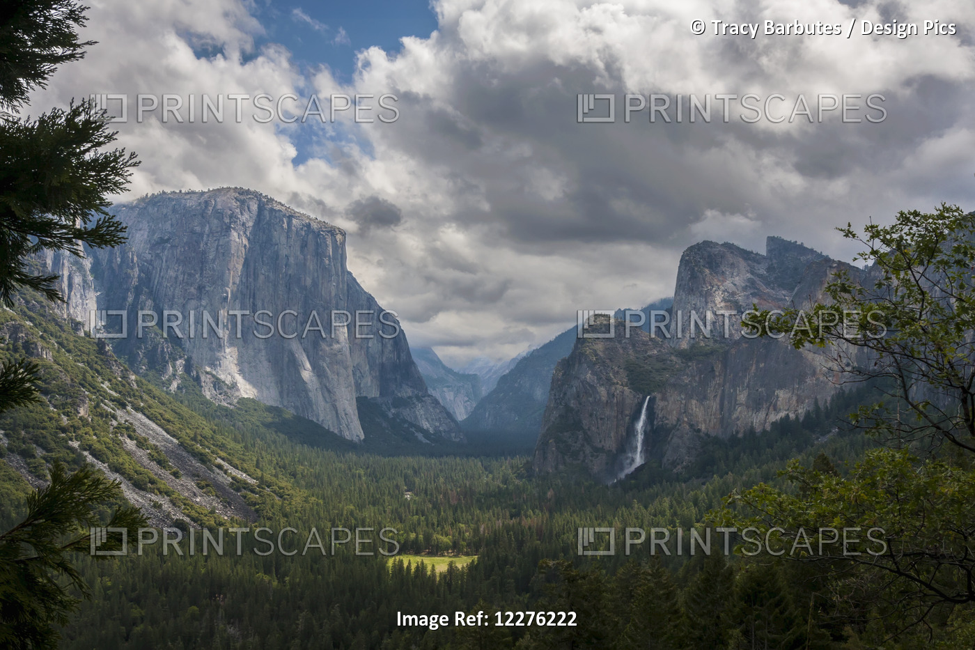 Clouds Move Over Yosemite Valley, With Bridalveil Falls On The Right And El ...