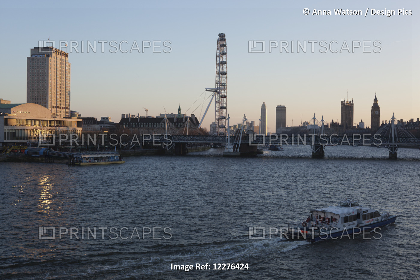 The River Thames In Central London With The London Eye, Houses Of Parliament, ...