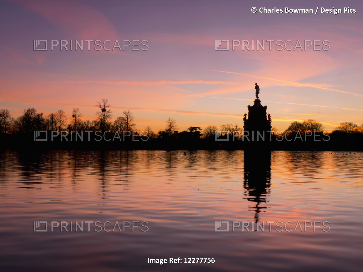 Bushey Park And Fountain At Sunset; London, England