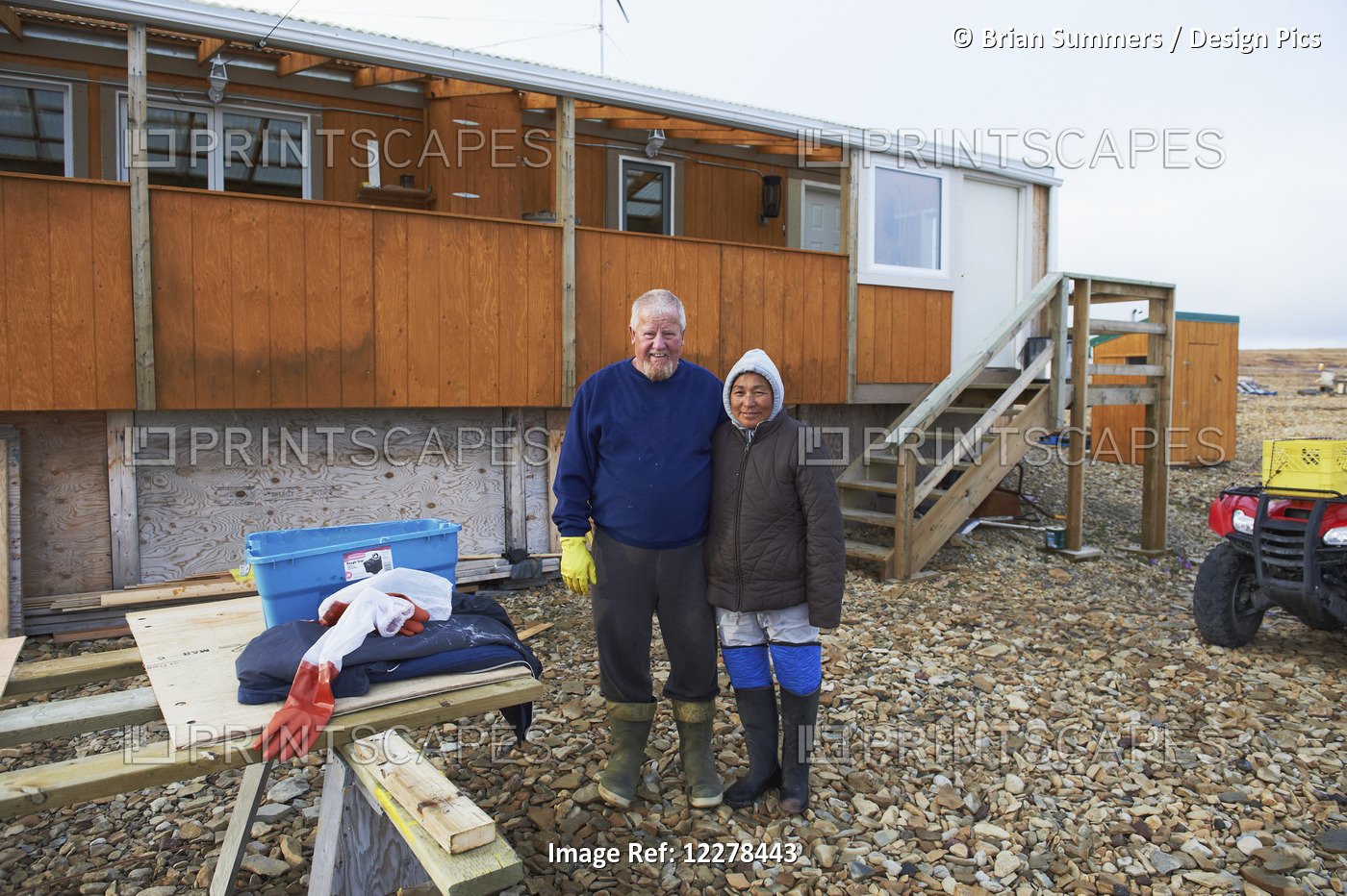 Couple Outside Their Cabin, Western Arm, Near Cambridge Bay; Nunavut, Canada