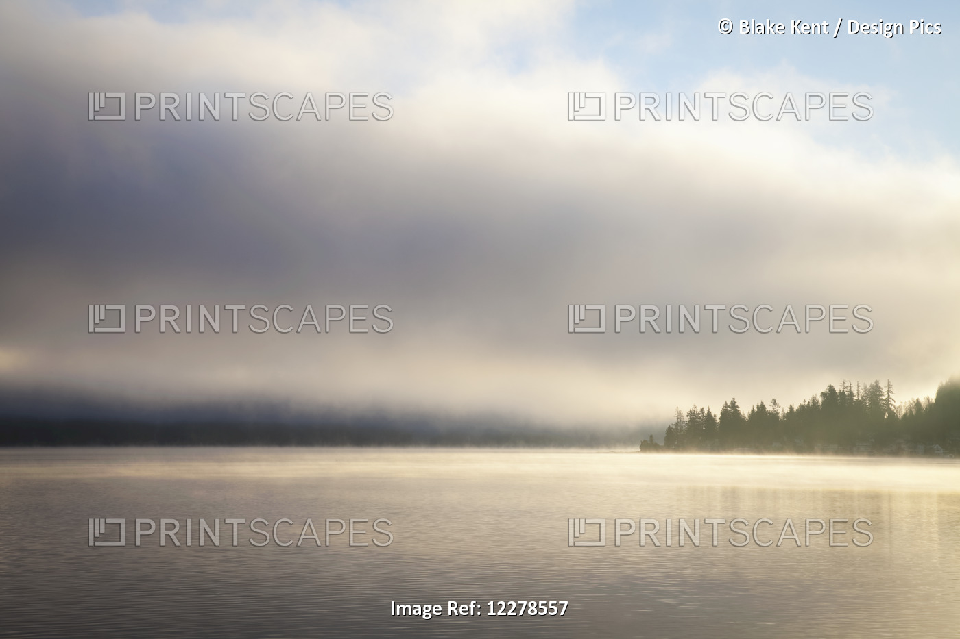 Low Cloud And Mist On Lake Whatcom At Sunrise; Bellingham, Washington, United ...