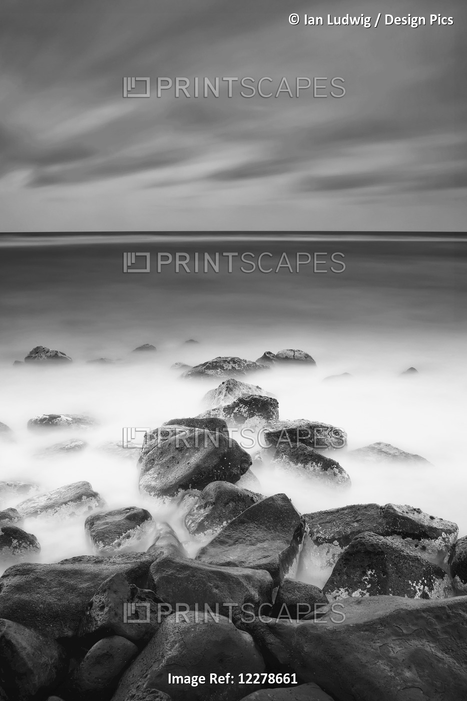 Long Exposure Of The Surf Along Wailua Beach Processed In High Contrast Black ...