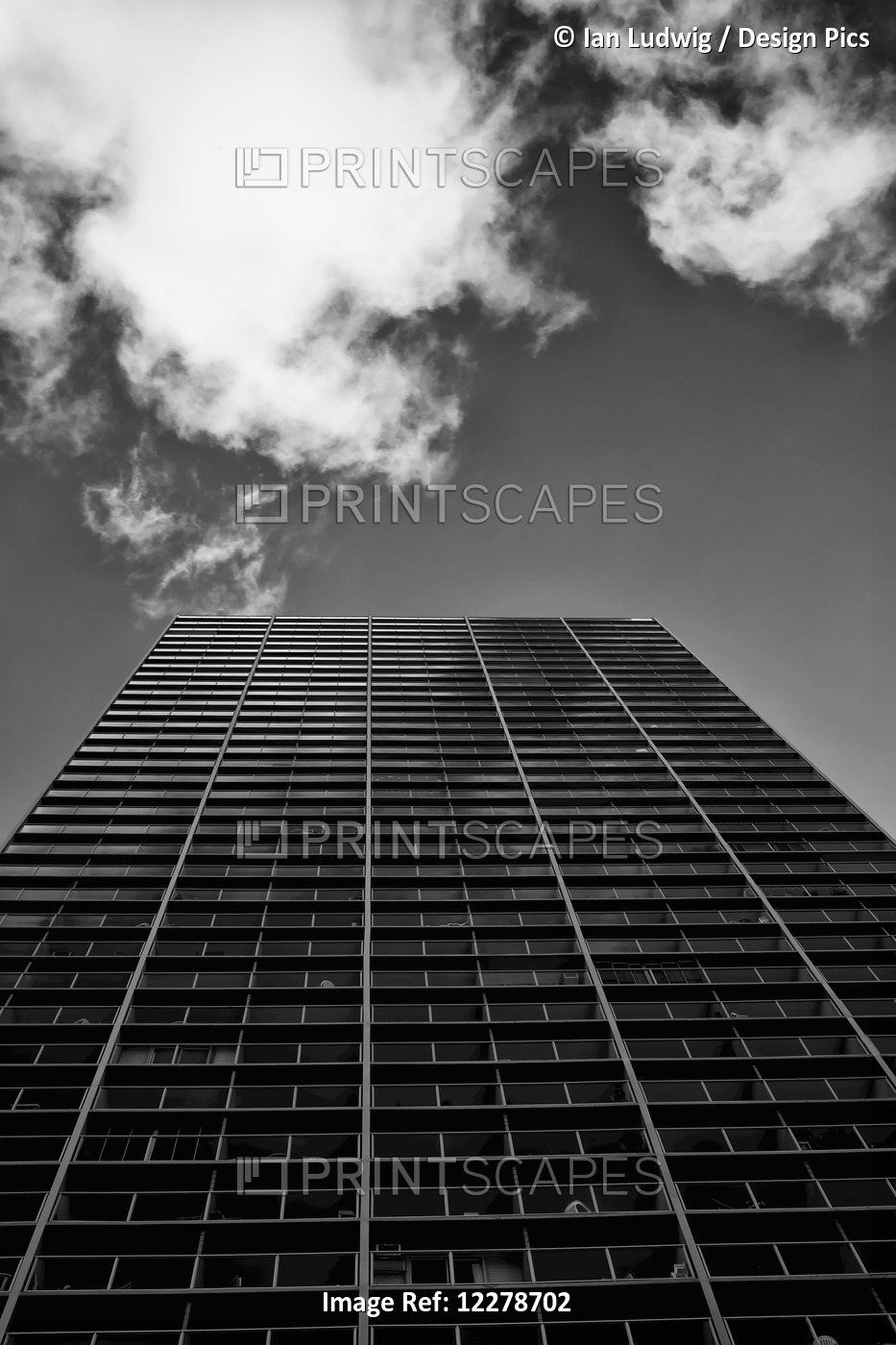 Looking Up At A Tall Building In Waikiki Processed In High Contrast Black And ...