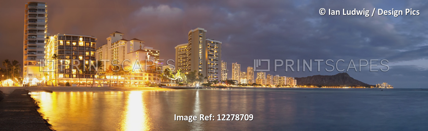Waikiki Beach Just After Sunset; Honolulu, Oahu, Hawaii, United States Of ...