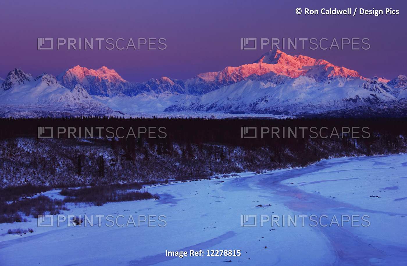Scenic Winter View Of Mt. Mckinley And The Alaska Range At Sunrise With The ...