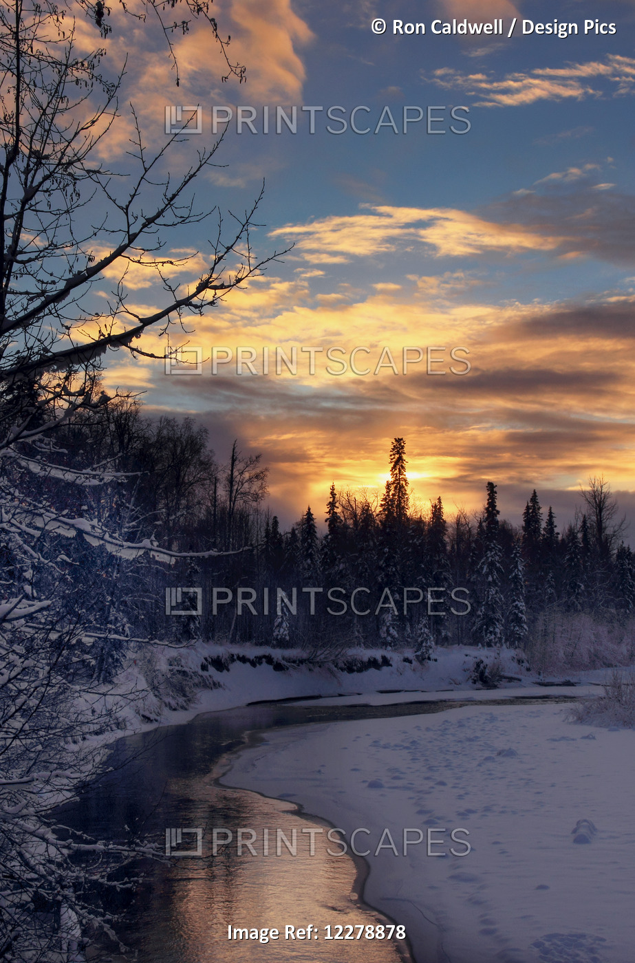 Montana Creek Reflects The Soft Sunset Colors Of Winter Near Talkeetna, ...