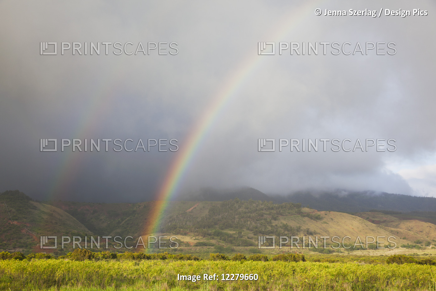 A Dramatic Rainbow On Mt. Lanai Hale; Lanai, Hawaii, United States Of America