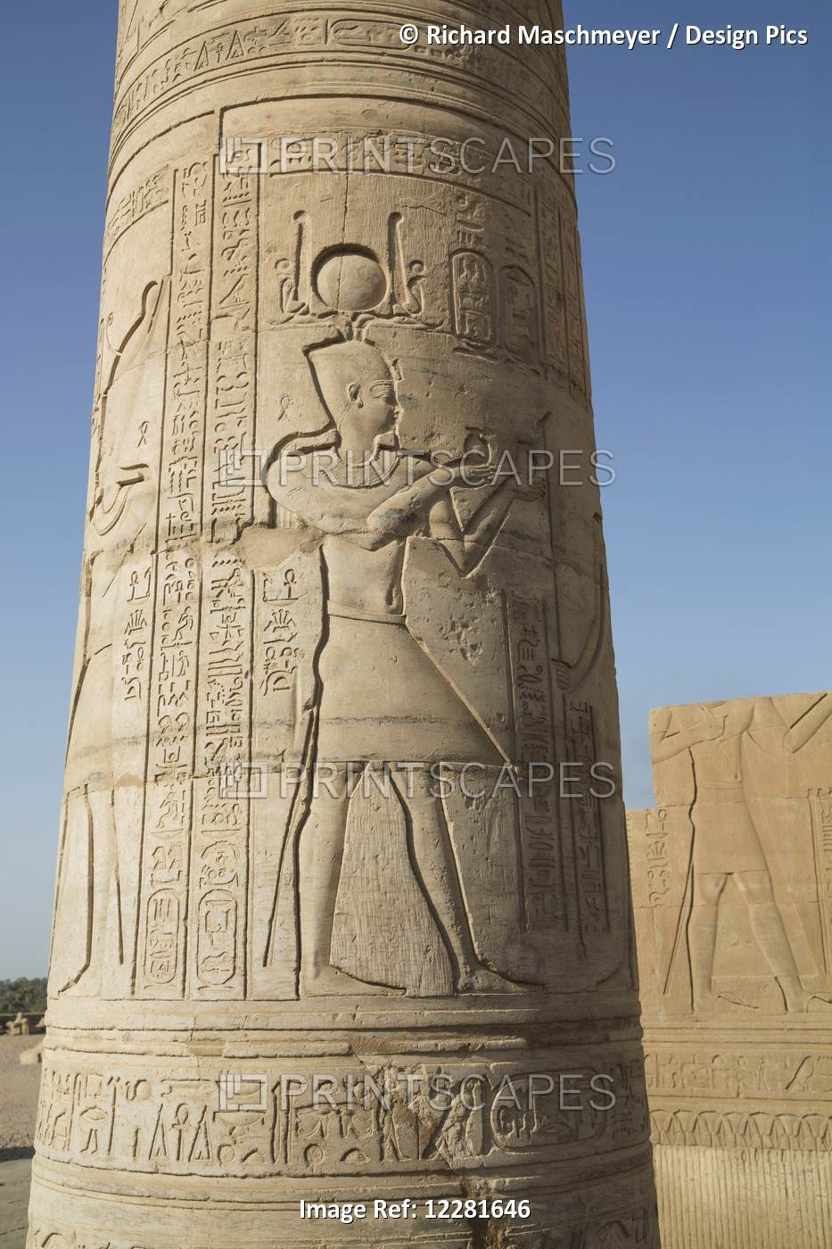 Pillar With Bas-Relief, Forecourt, Temple Of Haroeris And Sobeck; Kom Ombo, ...