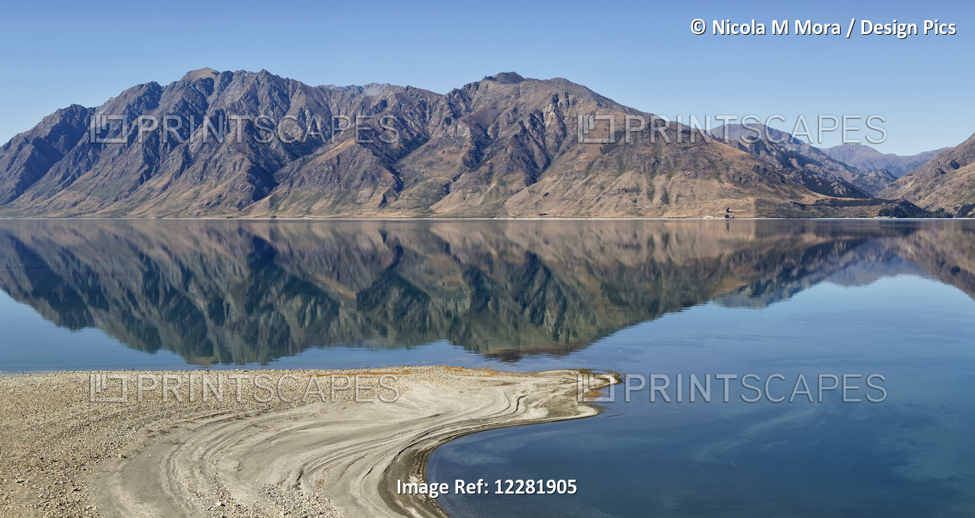 Lake Hawea With Reflections Of Mountains; South Island, New Zealand