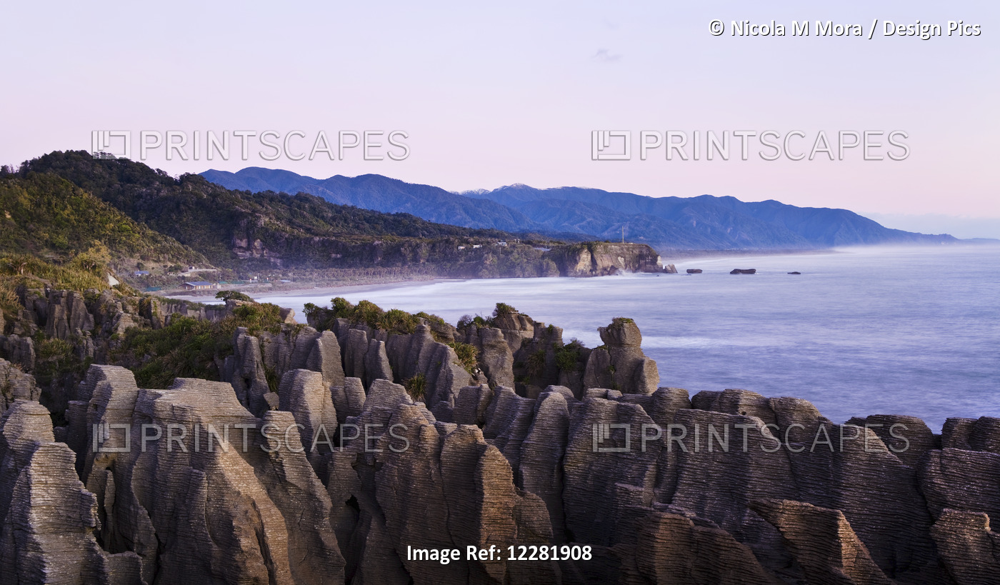 Rock Formations At Sunset; Punakaiki, South Island, New Zealand