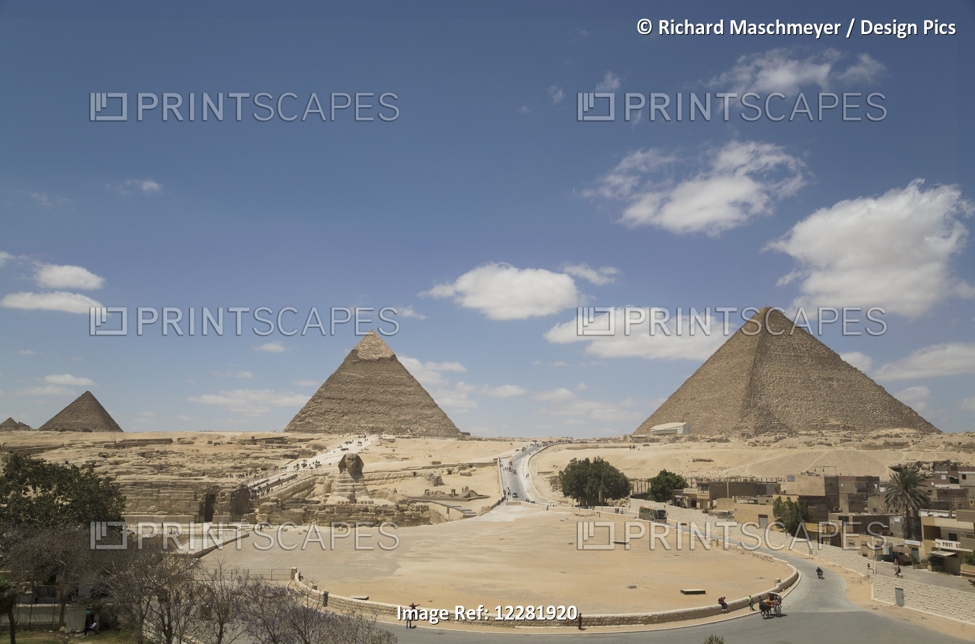 Overview Of Sphinx And Pyramids, The Giza Pyramids; Giza, Egypt
