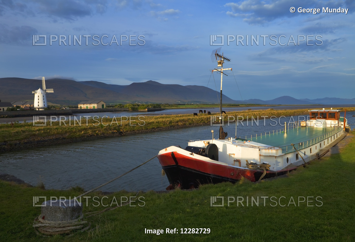 Blennerville Windmill And Traditional Barge On The River Lee, Near Tralee, ...