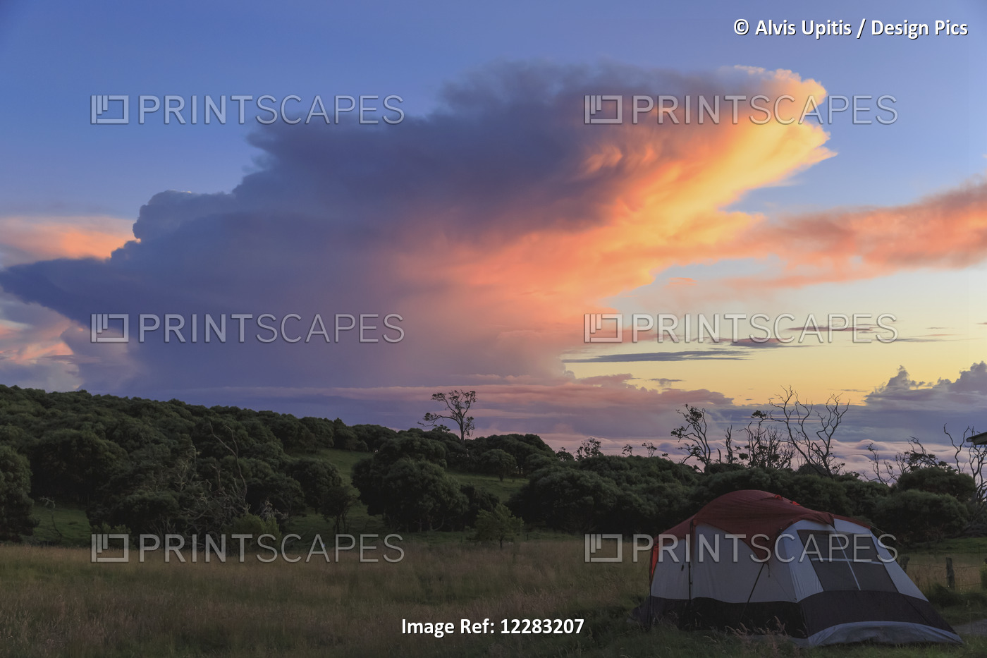 Camp Site At Keanakolu State Park With Cumulonimbus Sunrise Clouds; Island Of ...