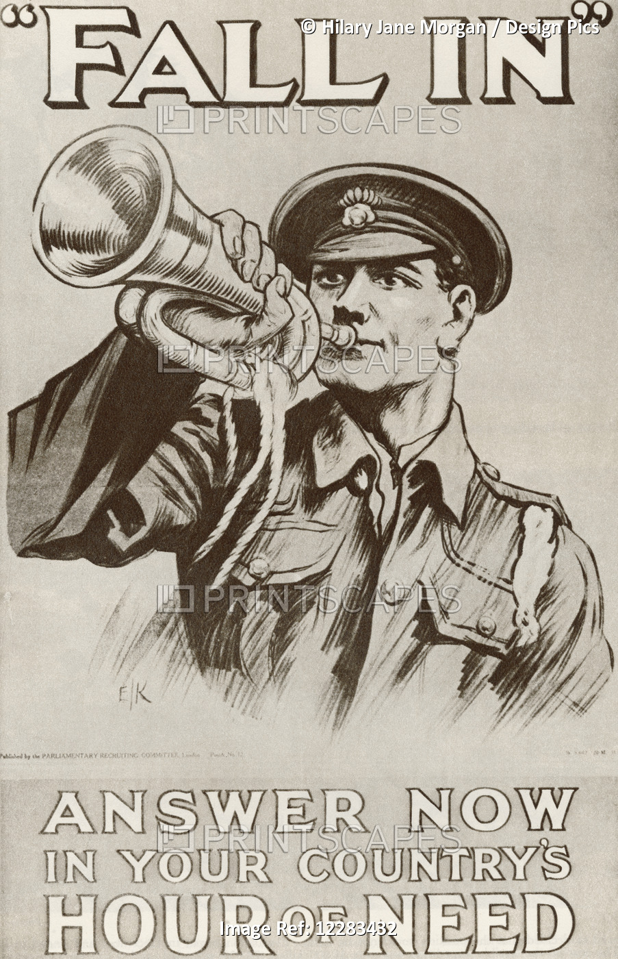 World War One Recruitment Poster With The Words Fall In Answer Now In Your ...