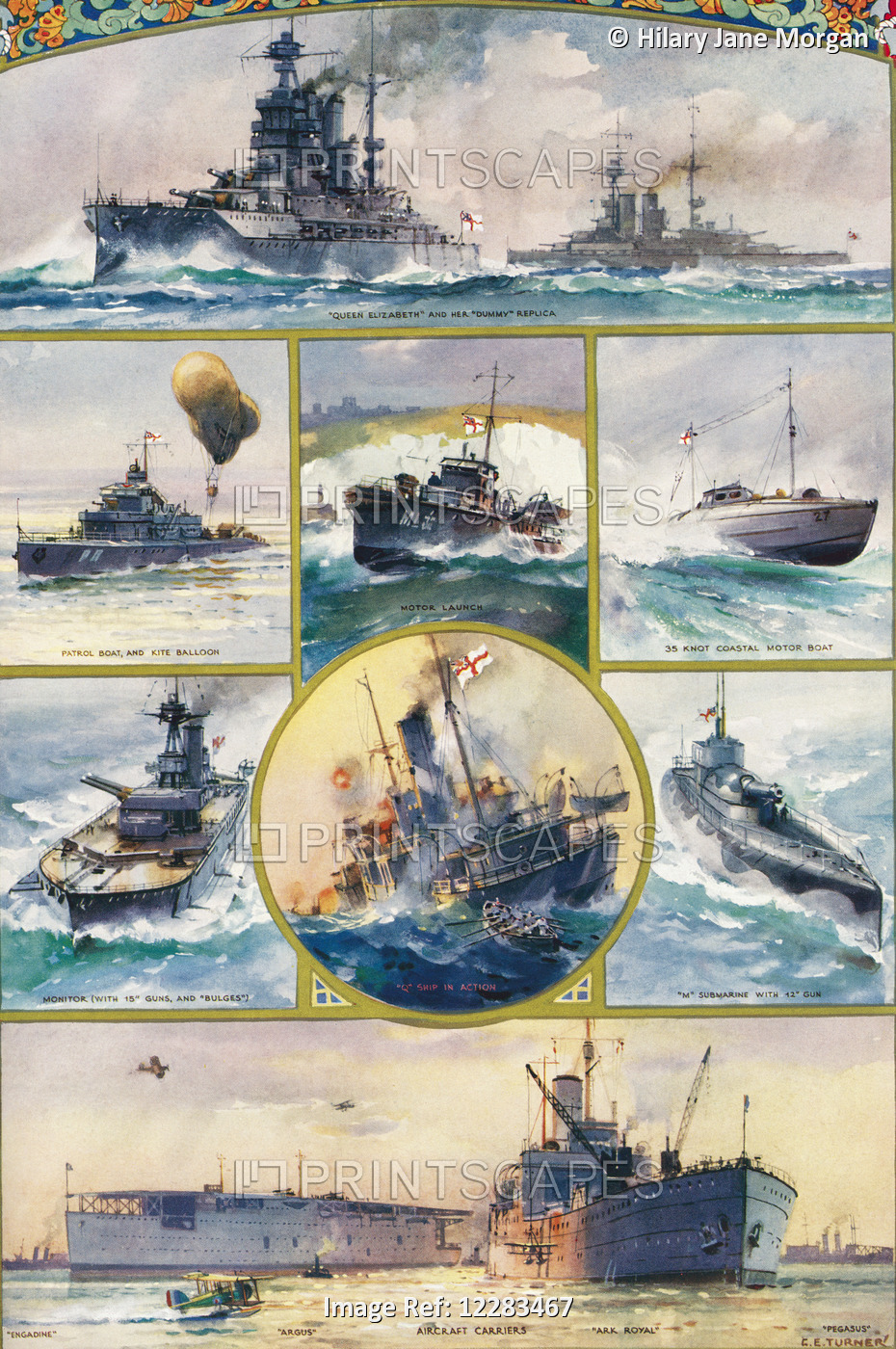 Types Of British Warships Brought Into Being By The Great War.  From Top, Left ...
