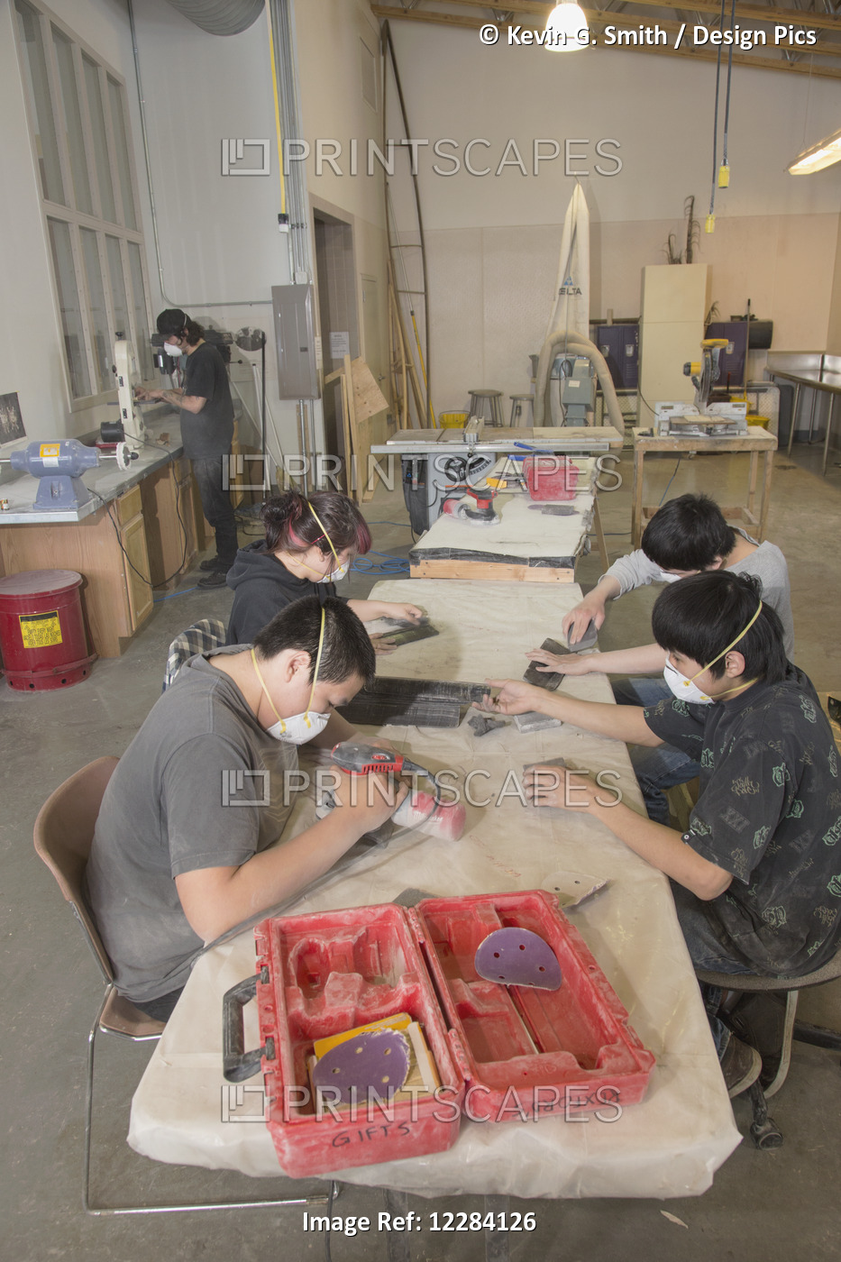 Native Alaskan Youth Wearing Respirators Use Sanders To Work On Art Projects At ...