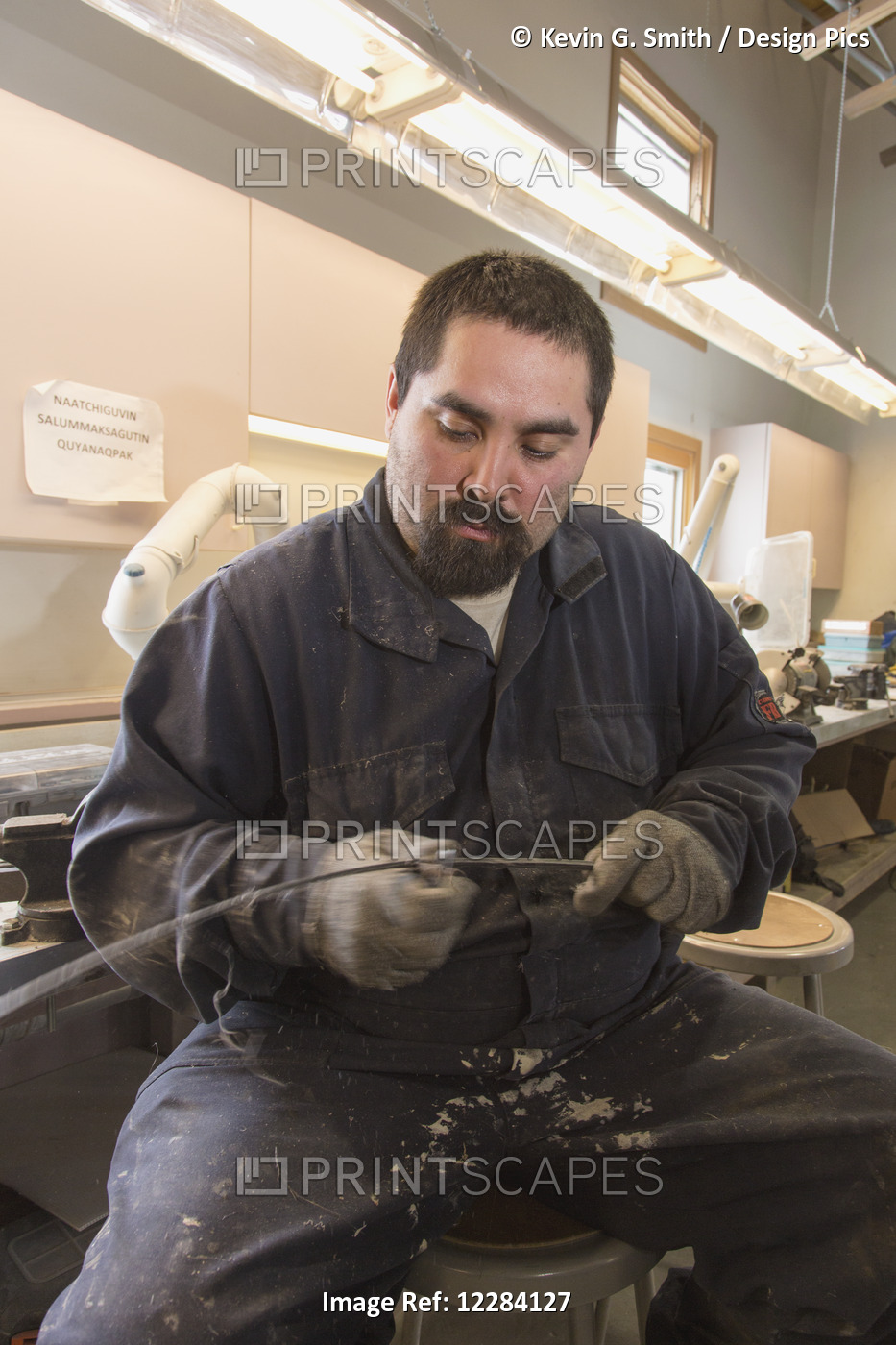 Male Native Artist Scraping Bowhead Whale Baleen At The Inupiat Heritage ...