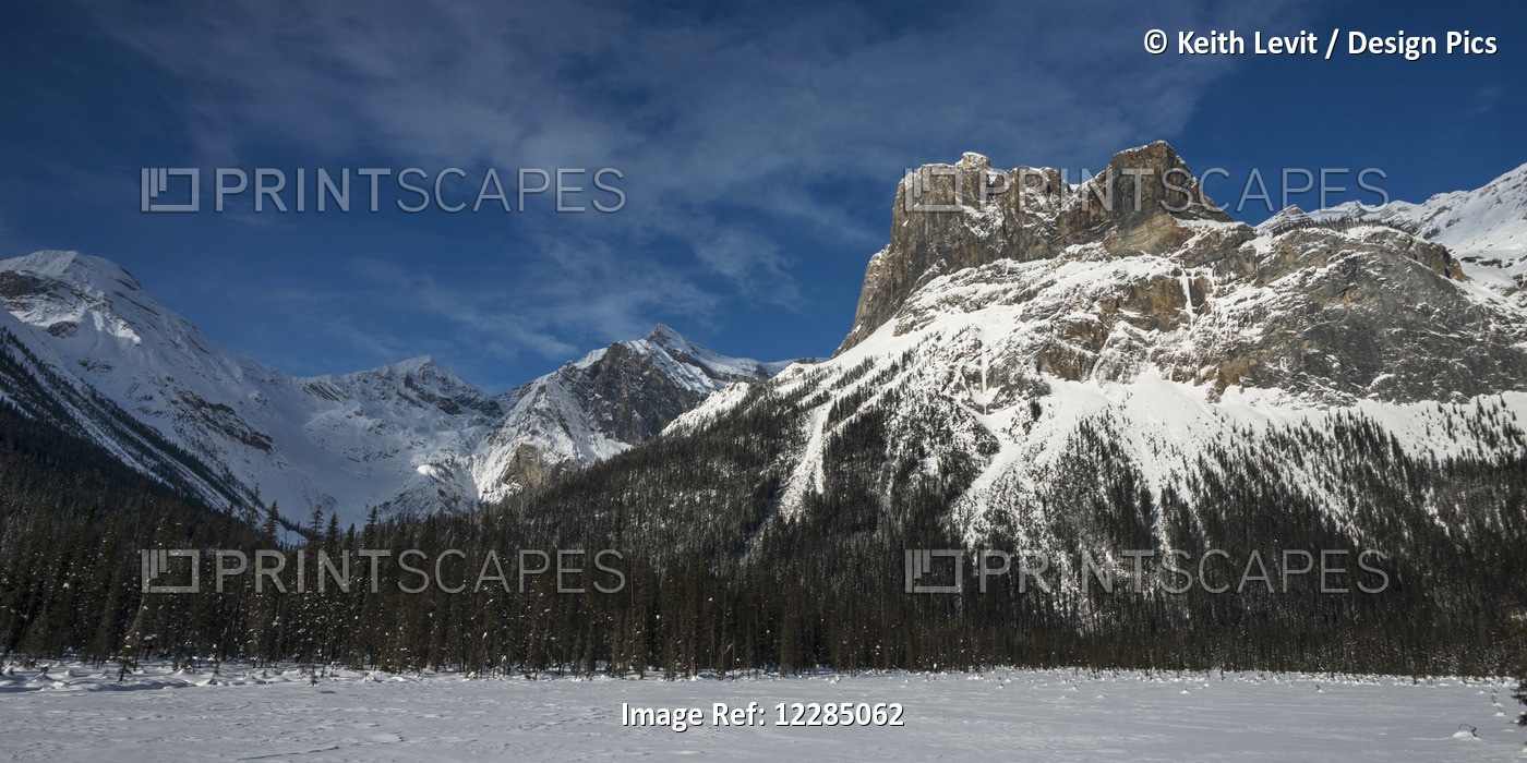 Snow On The Rugged Canadian Rocky Mountains And A Snow Covered Field, Yoho ...