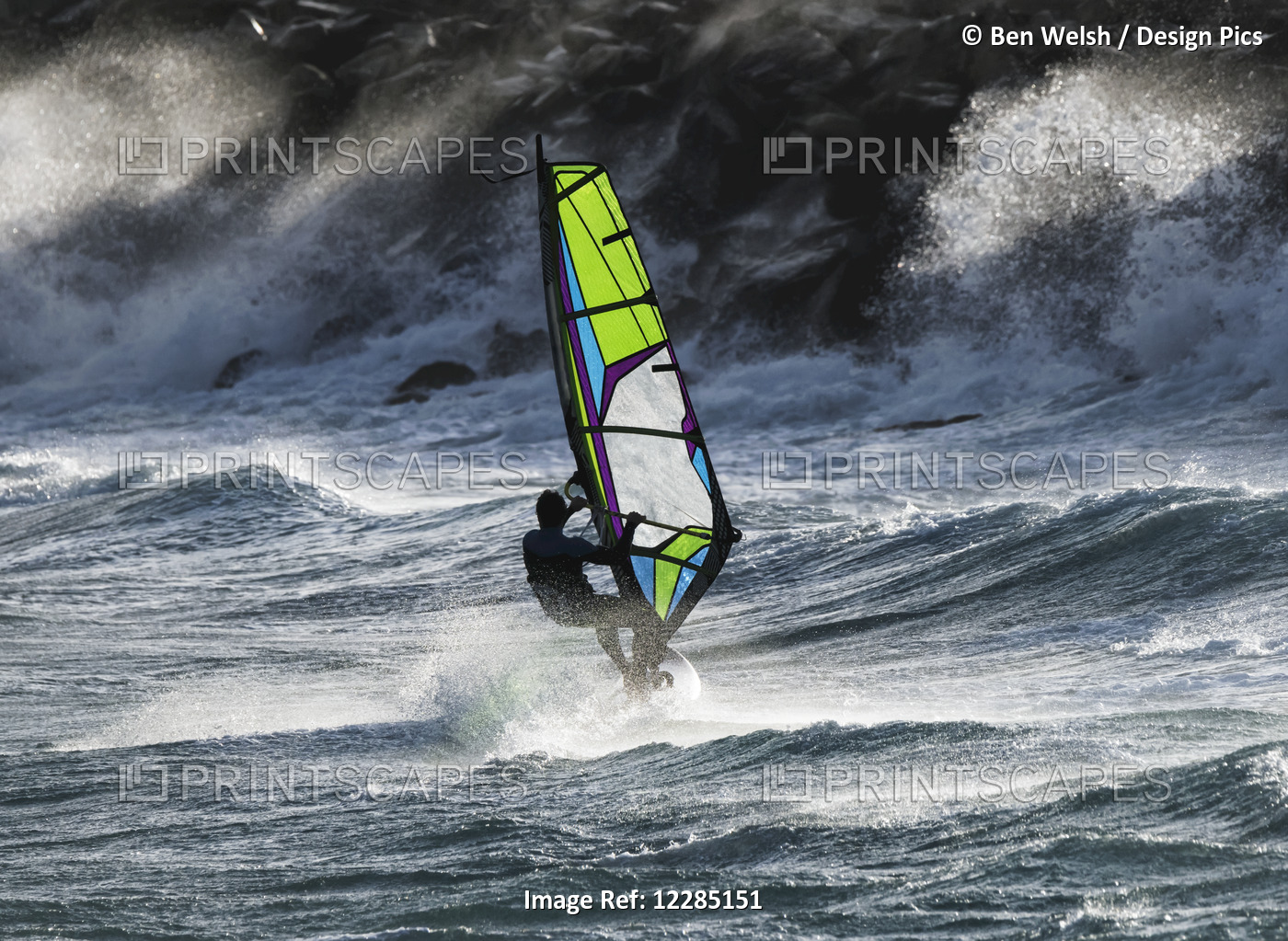 Windsurfer In The Waves; Tarifa, Cadiz, Andalusia, Spain