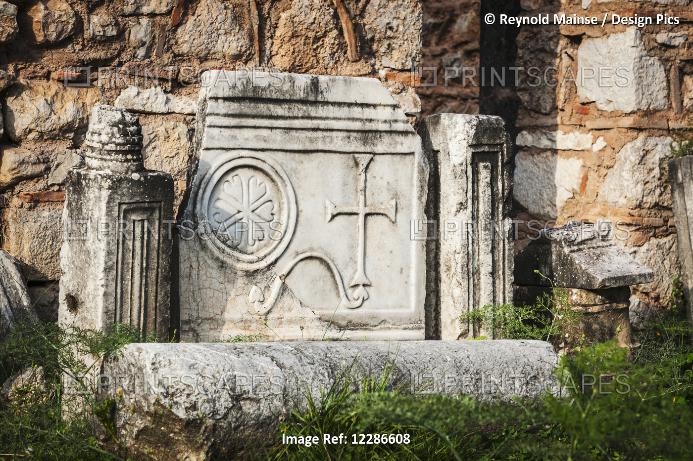 Cracked Stone Structure With A Cross; Delphi, Greece