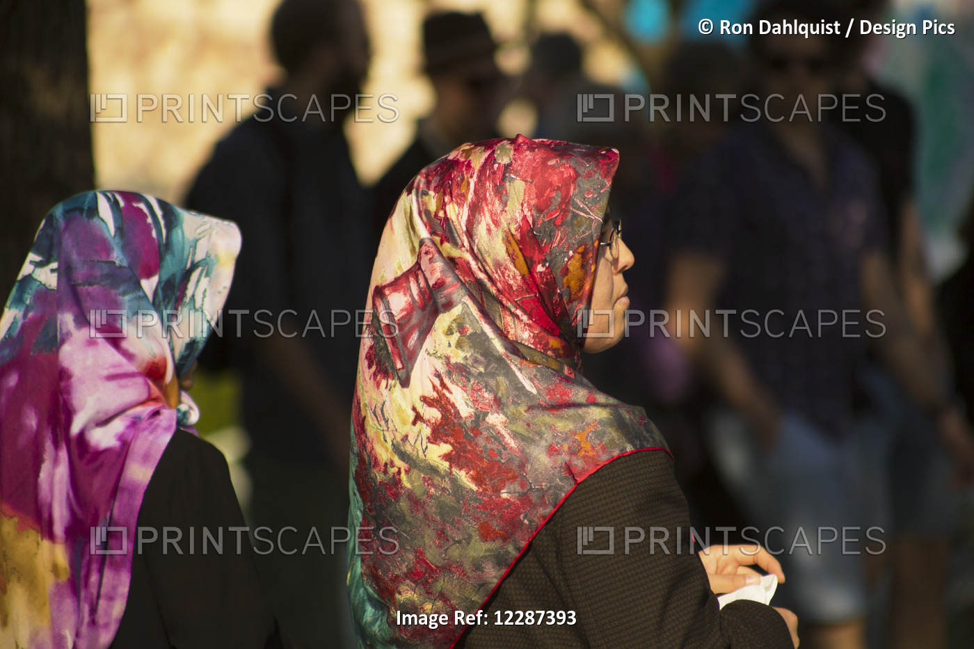 Women In A Crowd Near Blue Mosque Wearing Colourful Headscarves; Istanbul, ...