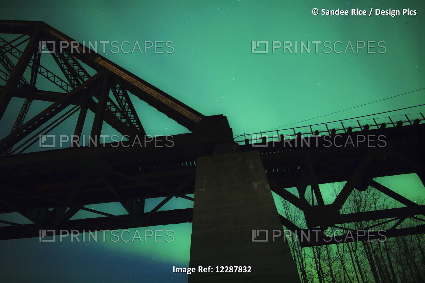 Mears Memorial Bridge And The Northern Lights; Alaska, United States Of America