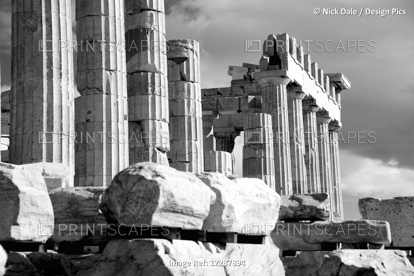 Mono Piles Of Stones Before Ruined Parthenon; Athens, Attica, Greece