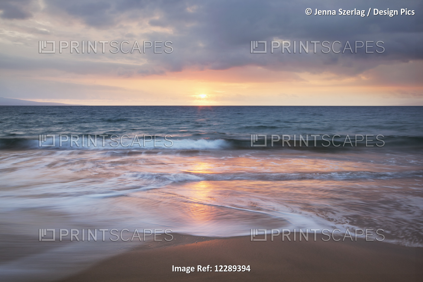 Soft Ocean Waves At Sunset From Kamaole Beach; Maui, Hawaii, United States Of ...