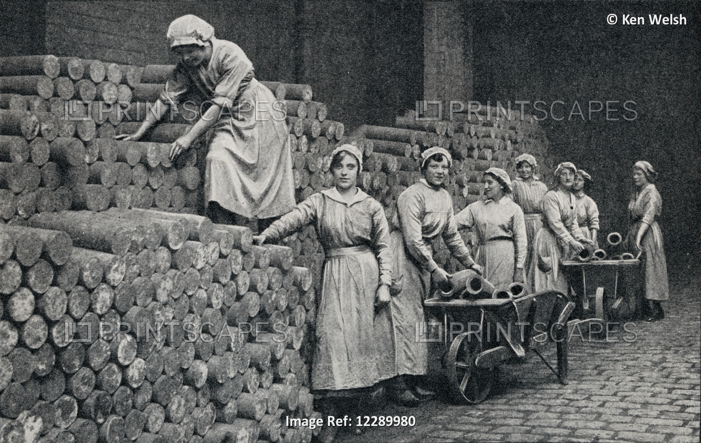 Women Munition Workers Stacking A Reserve Of Shell Castings During Wwi. From ...