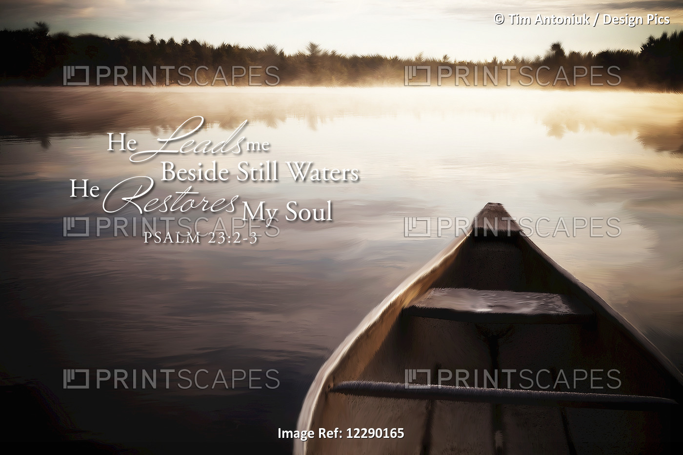 Image Of A Canoe On A Tranquil Lake With Fog At Sunrise And Scripture From ...