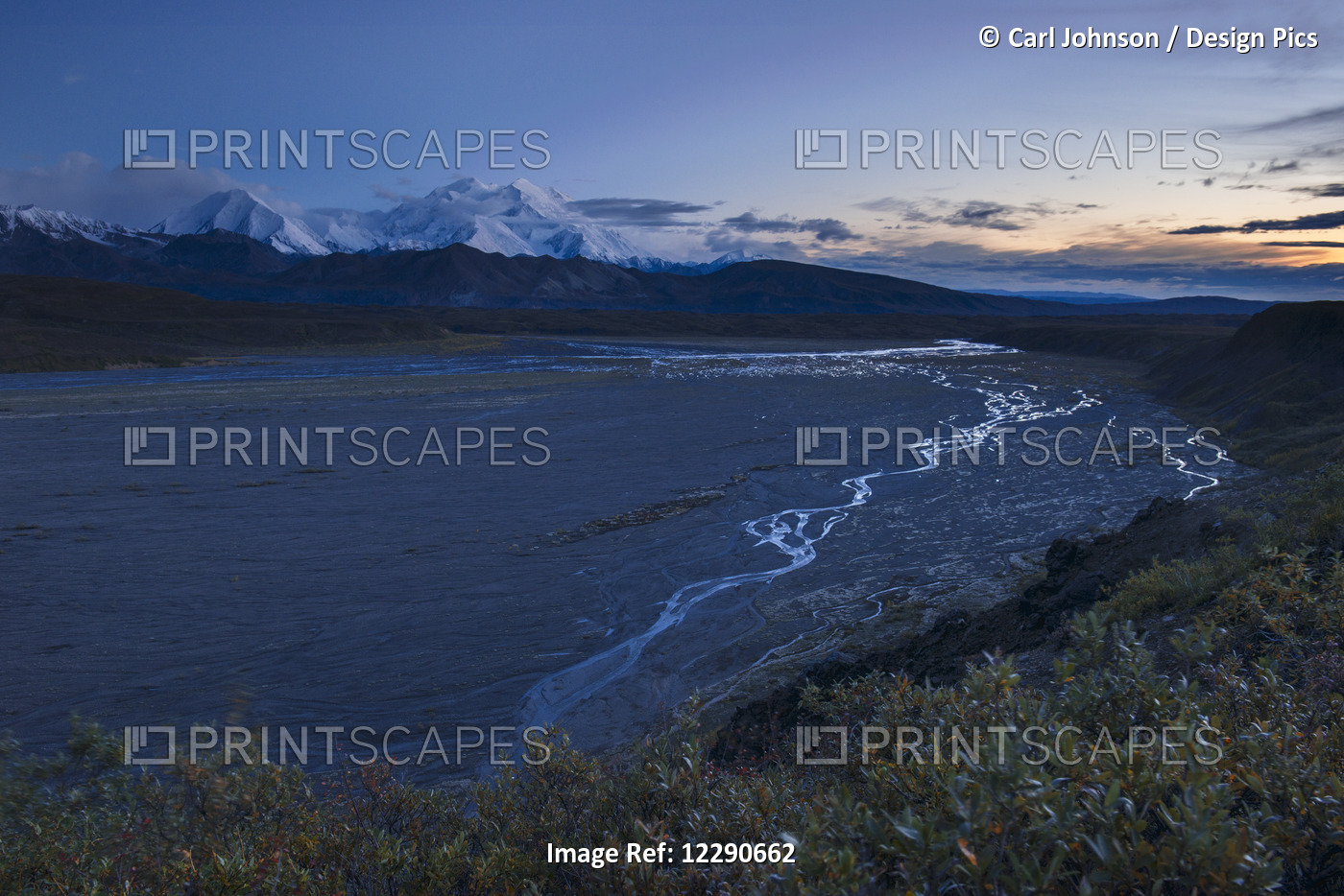 The Thorofare River Winds Down Toward The Mckinley River, While Denali Towers ...