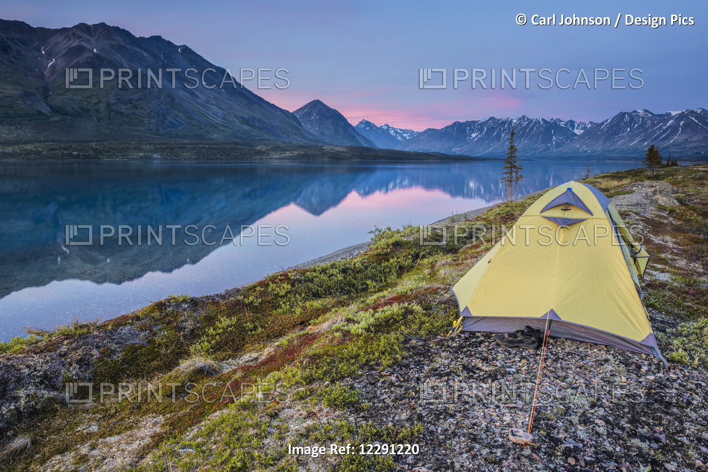 Scenic View Of Lower Twin Lake With A Backpacking Tent In The Foreground And ...