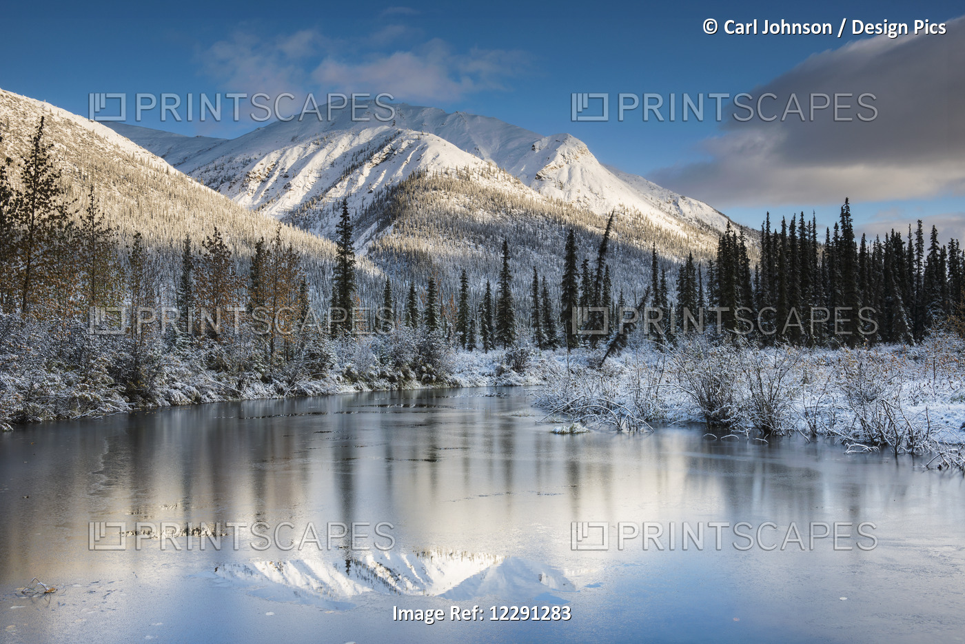 Thin Ice On A Pond Following A Fresh Snow On Mountains In The Brooks Range ...