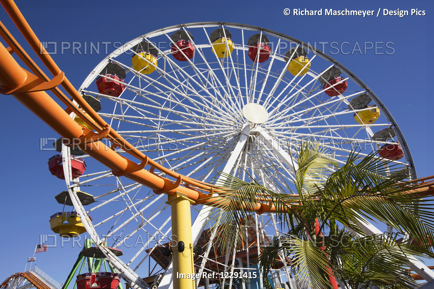 Roller Coaster And Ferris Wheel, Pacific Park; Santa Monica, California, United ...