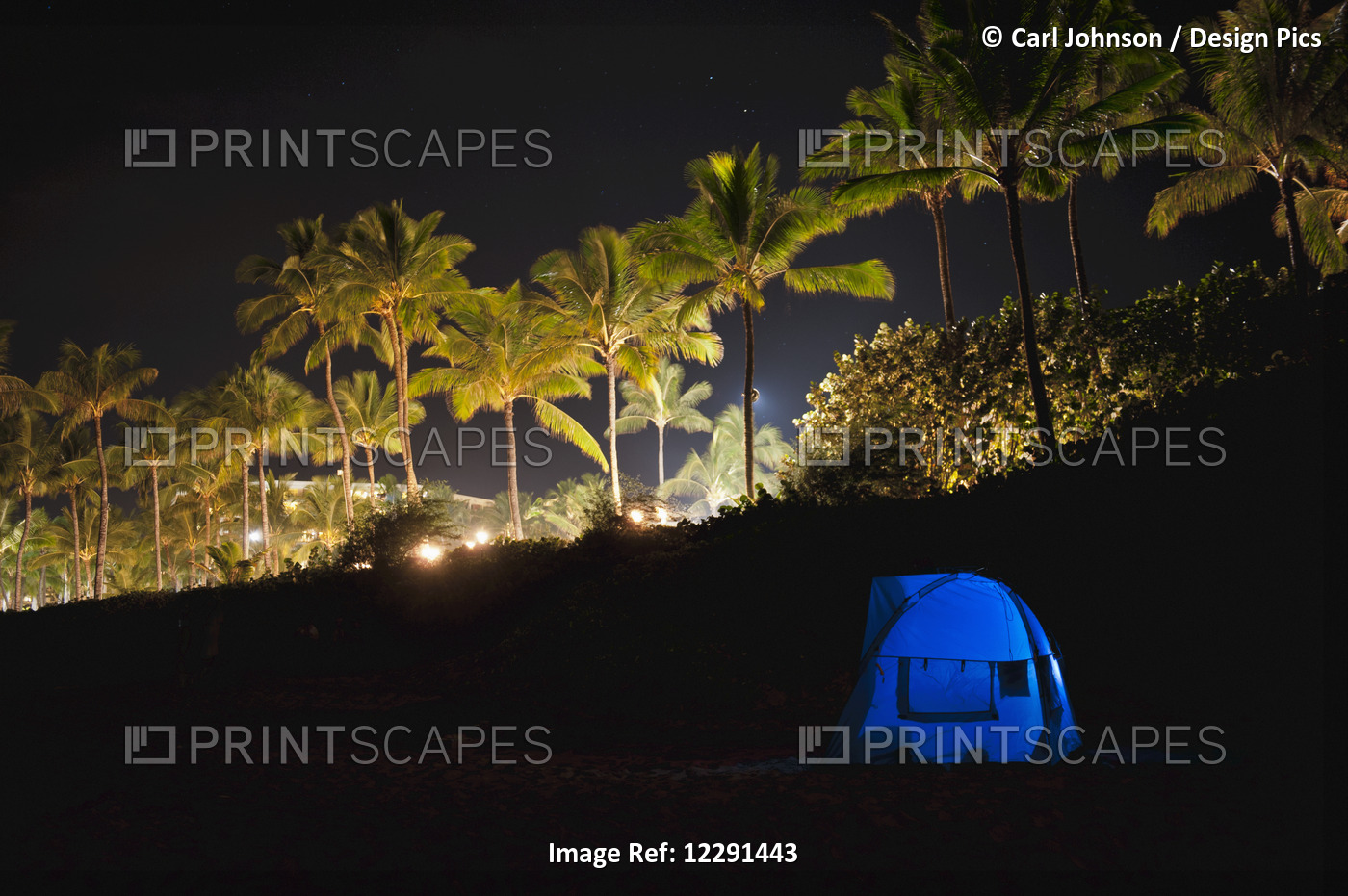Tent On The Beach At Night Near The Four Seasons Resort; Wailea, Maui, Hawaii, ...