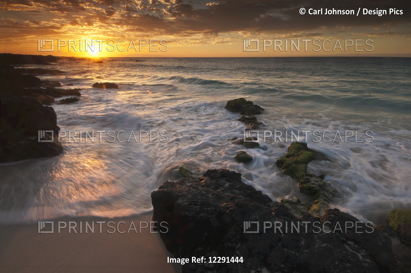 Sunset On The Kona-Kailoa Coast; Island Of Hawaii, Hawaii, United States Of ...