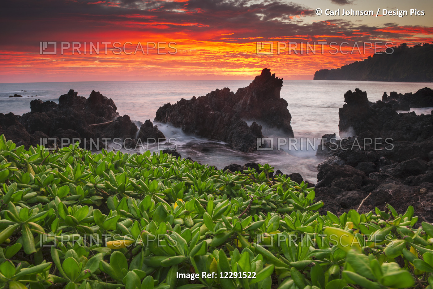Sunrise Over The Ocean And Coastline; Laupahoehoe, Island Of Hawaii, Hawaii, ...