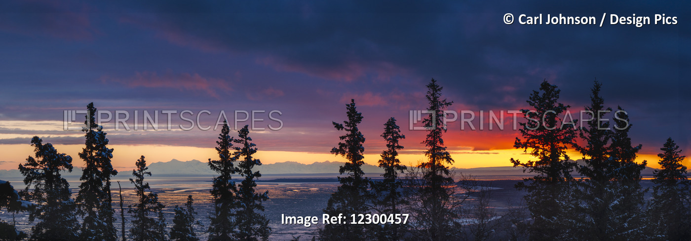 Panoramic View Of Sunset Over The Cook Inlet From The Anchorage Hillside, ...