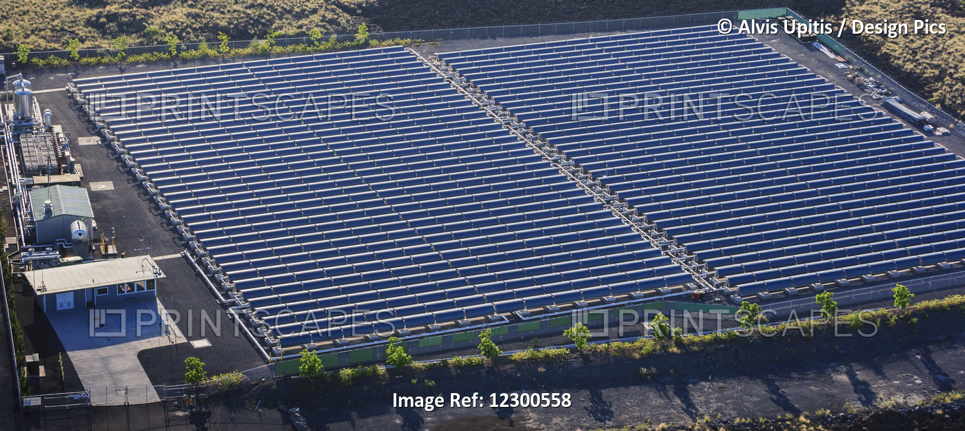 Aerial View Of Solar Panels And Electric Farm, Near Kailua-Kona; Island Of ...