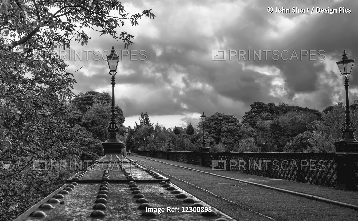 Lamp Posts And Fence Along A Train Track; Newcastle, Tyne And Wear, England