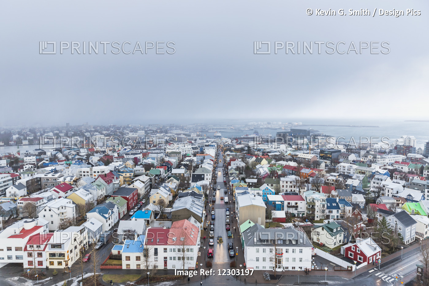 View Of Reykjavik From The Top Of The Hallgrimskirkja In Winter; Reykjavik, ...