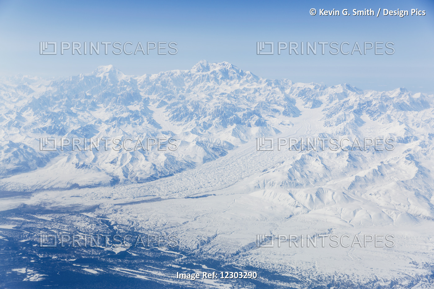 Aerial View Of Denali And Mt. Foraker Covered In Snow With The Buckskin Glacier ...