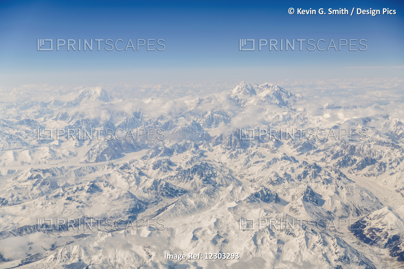 Aerial View Of Denali And Mt. Foraker Covered In Snow, Alaska Range, Interior ...