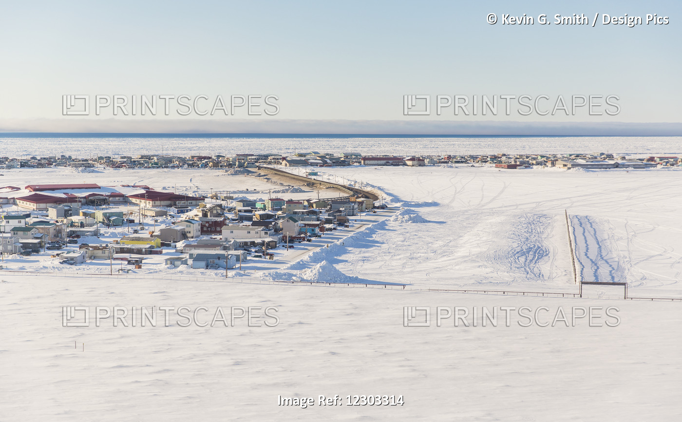 Aerial View Of The Village Of Barrow, North Slope, Arctic Alaska, USA, Winter